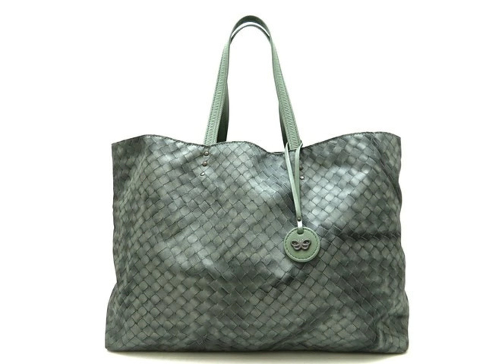 BOTTEGA VENETA Intrecciato Illusion Tote Bag Calfskin Khaki Green Gray